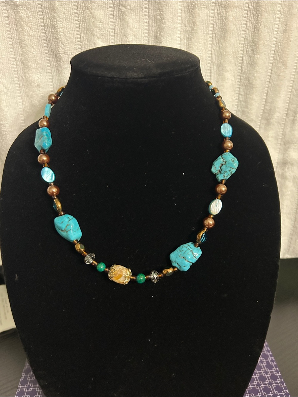 Turquoise and Bronze Mixed Bead Necklace